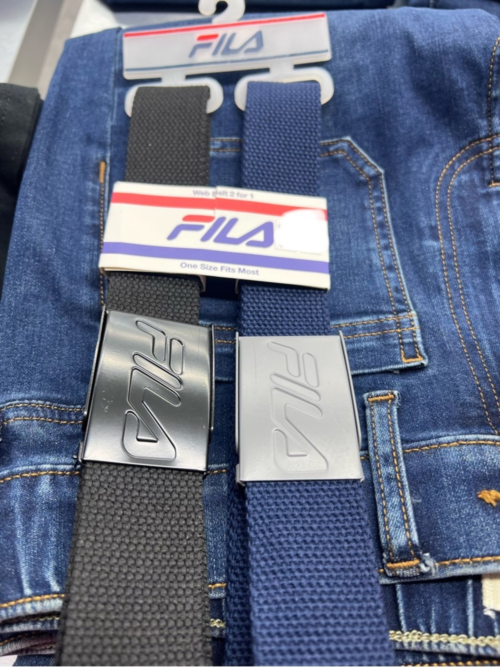 Fila Men’s Black and Navy Webbing Belts - 2-Pack